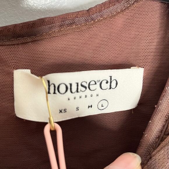 House Of Cb Womens Blythe Mesh Top Large Brown Ruched Cutout Cropped - Picture 6 of 12